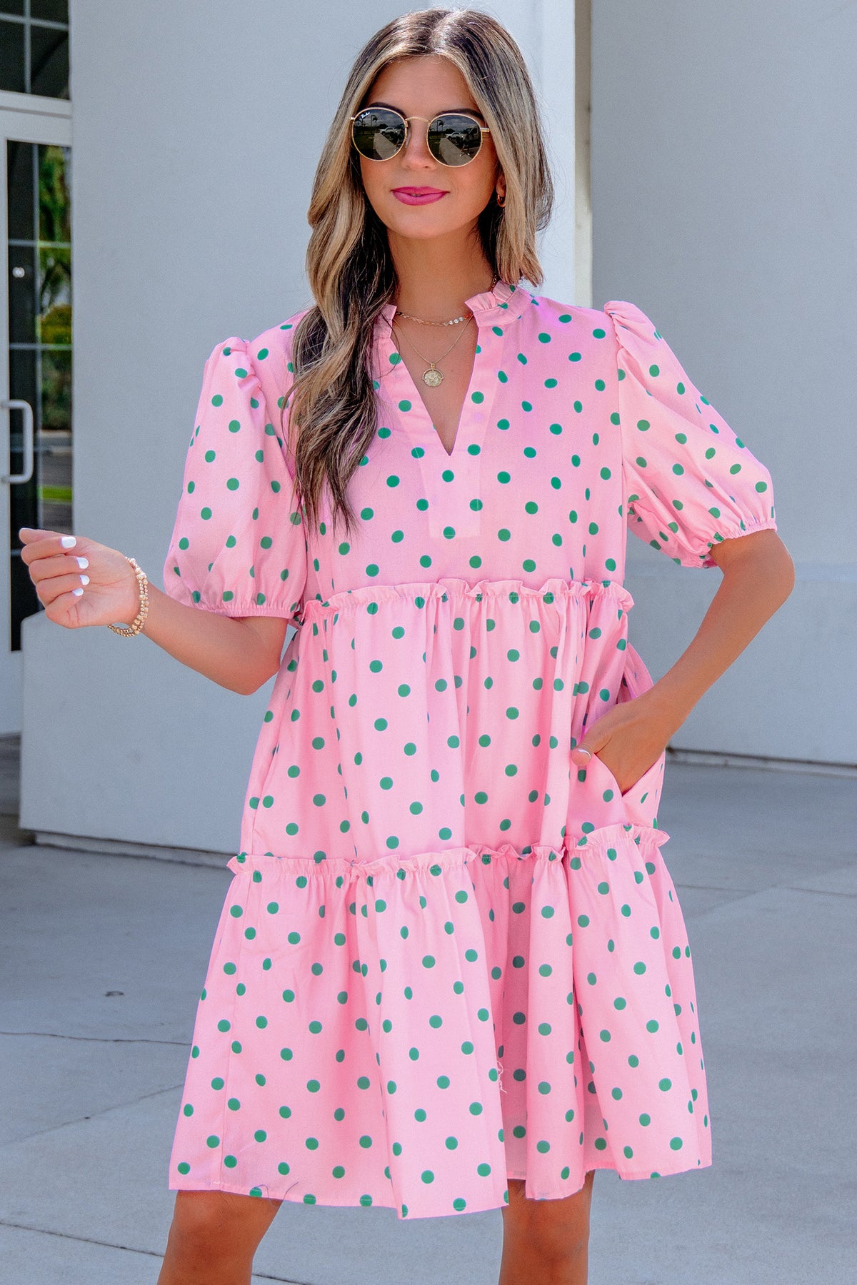 Pink Polka Dot Print Dress