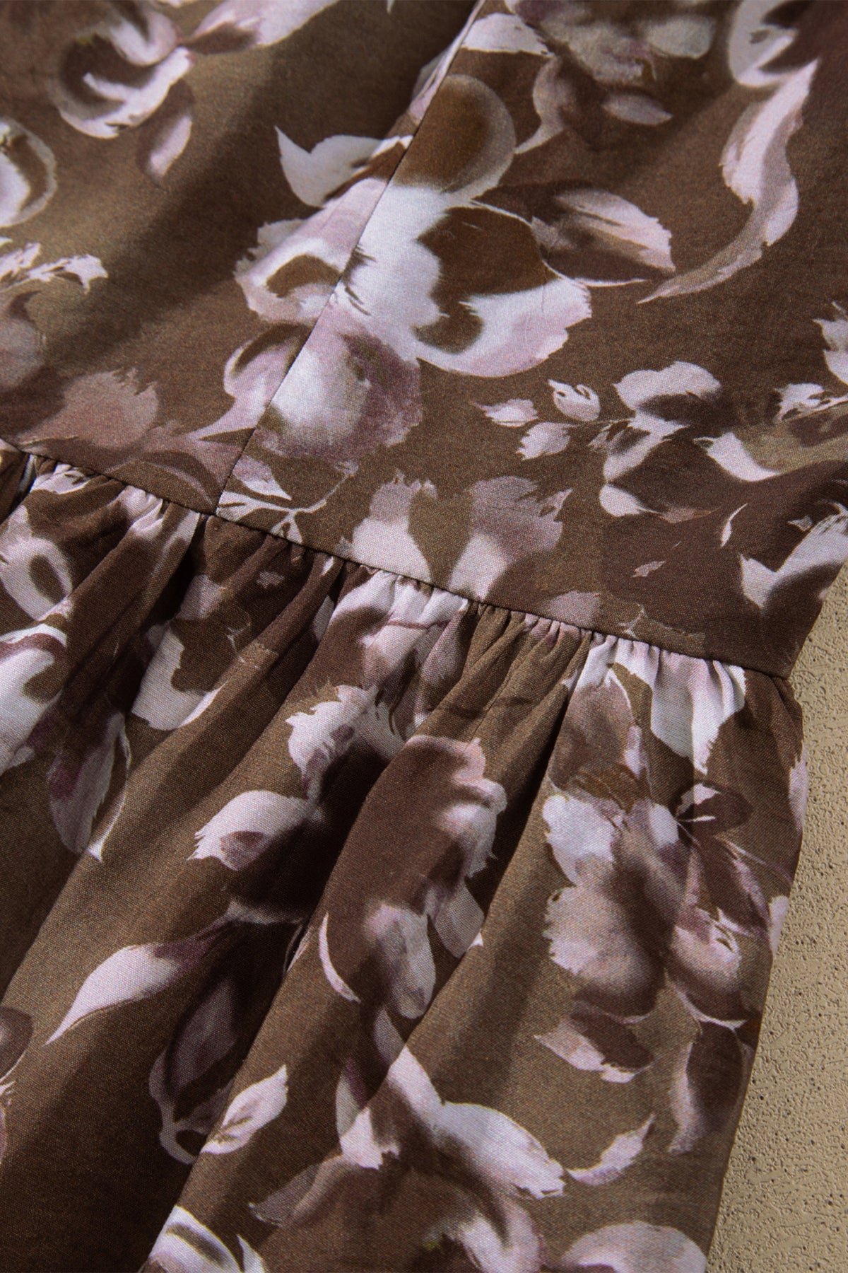 Brown Floral Print Square Neck Dress