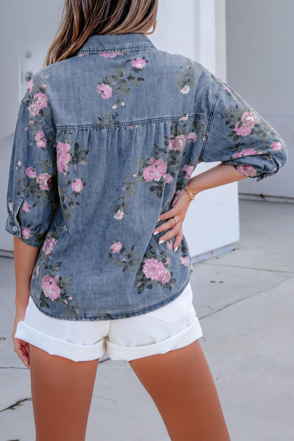 Blue Floral Denim Shirt