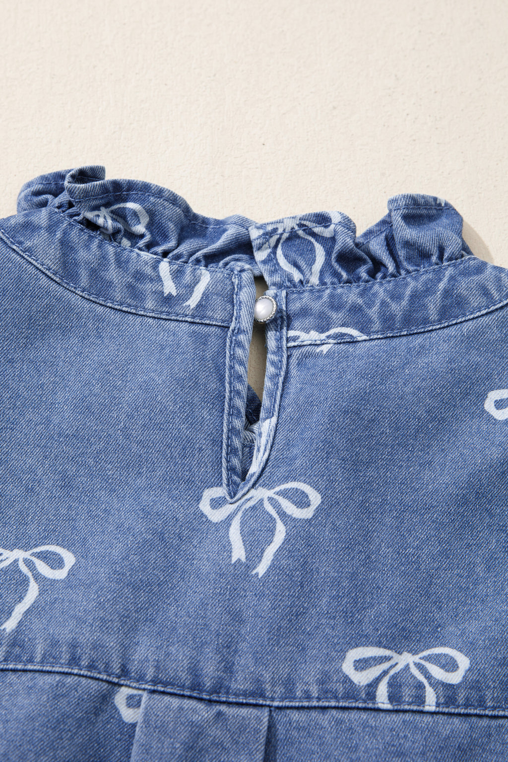 Beau Blue Frilled Collar Flutter Sleeve Denim Top