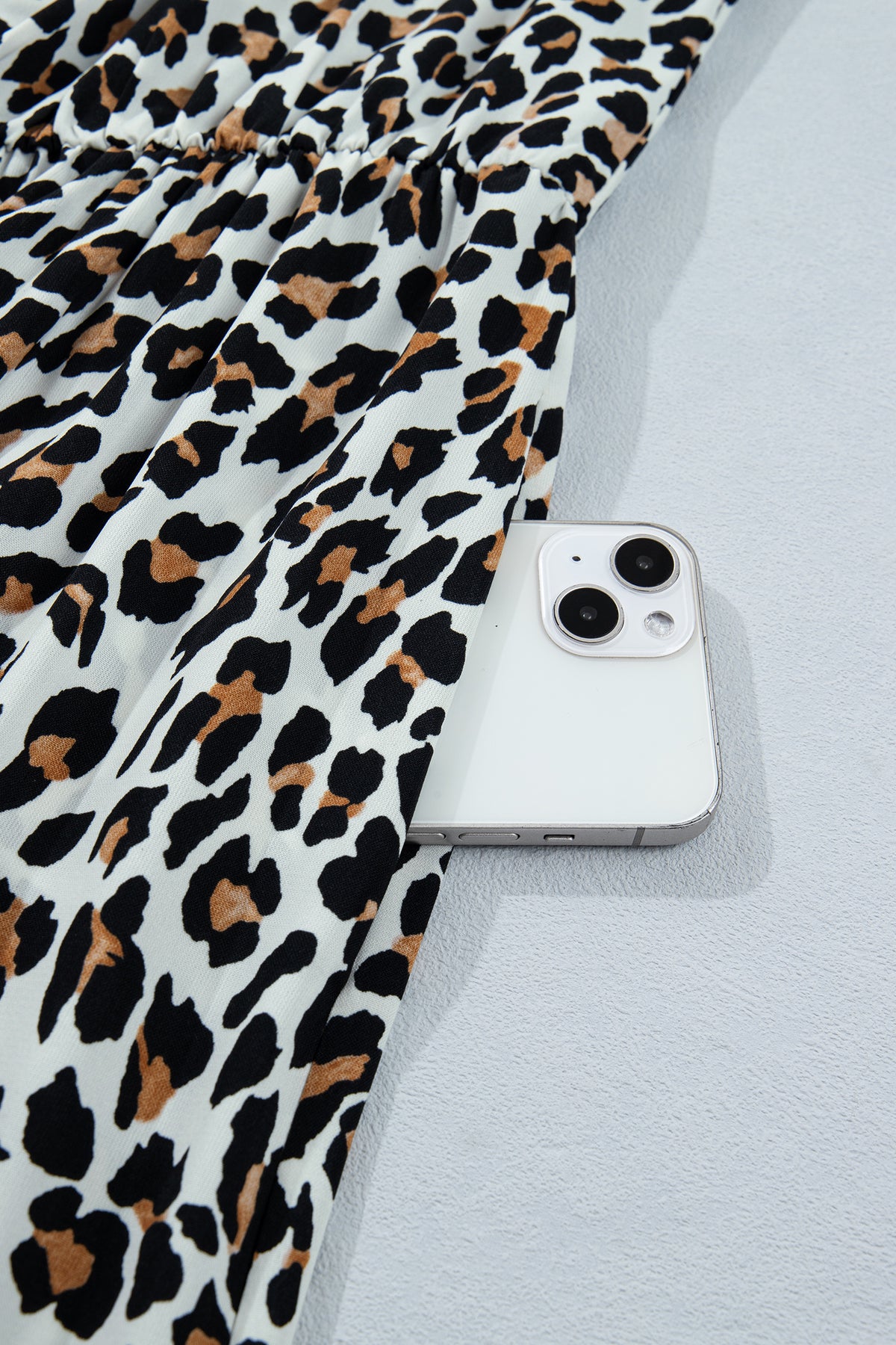White Leopard Print Midi Dress