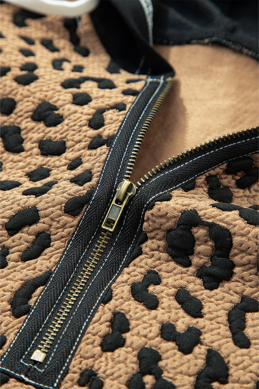 Brown Leopard  Quarter Zip Hoodie