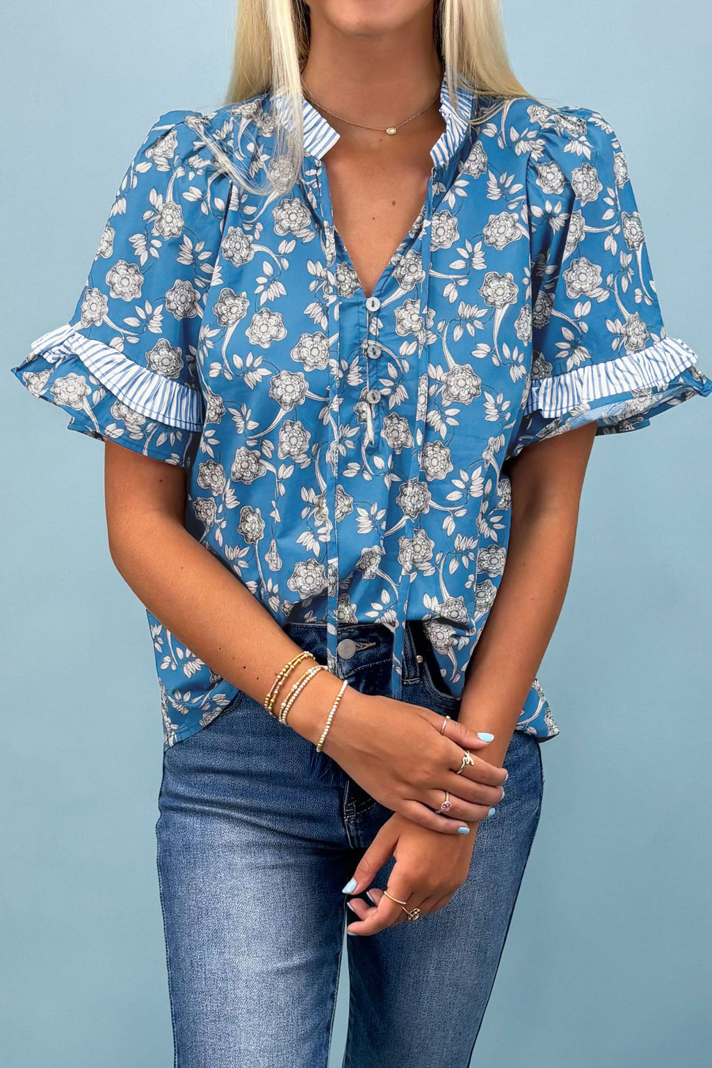 Blue Floral Print Blouse