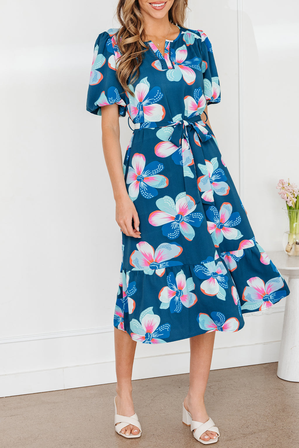 Blue Floral Print Dress