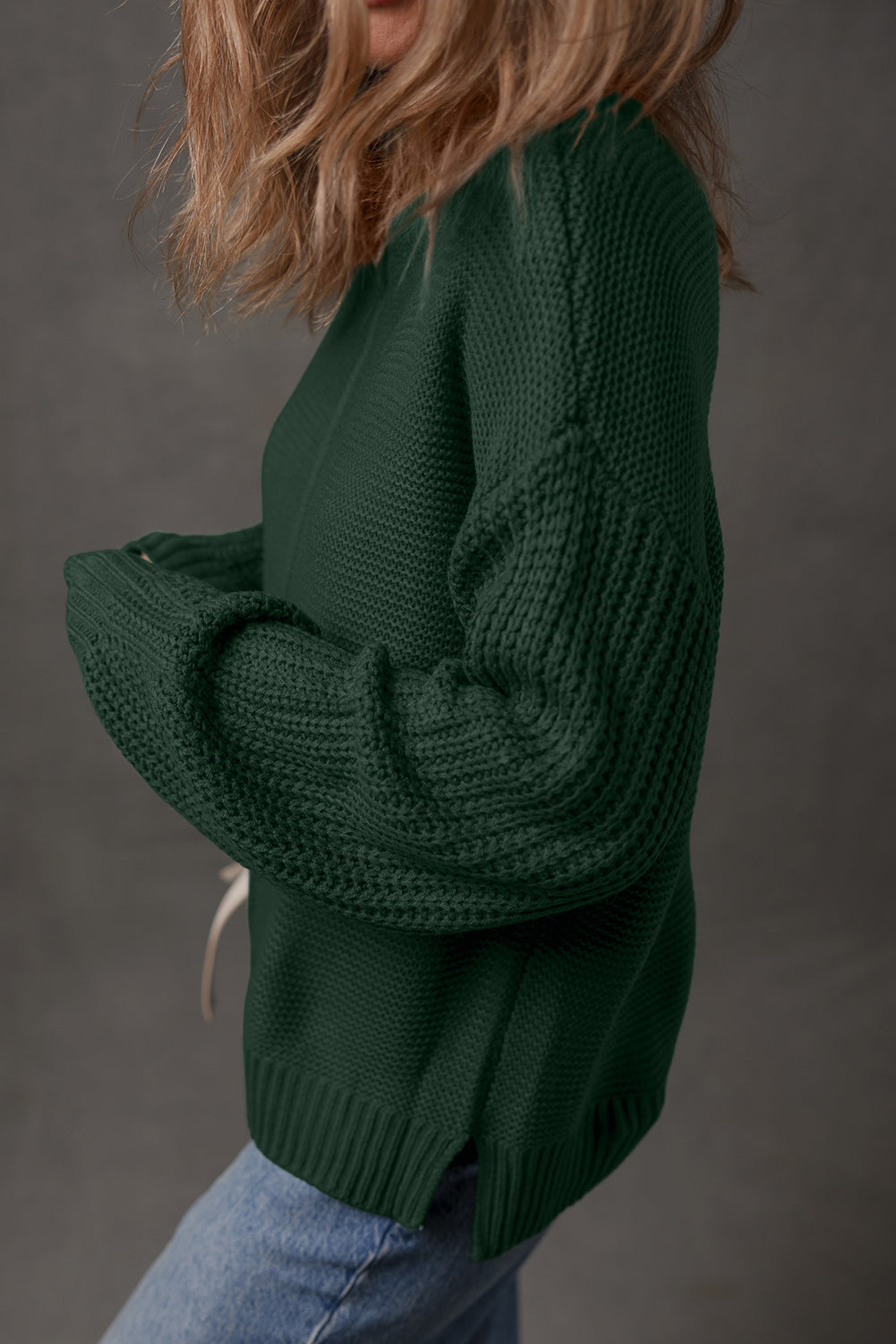 Solid Color Front Seam Drop Shoulder Loose Sweater
