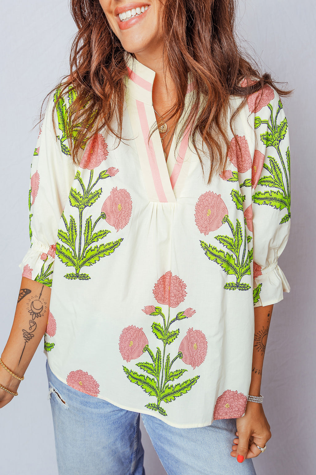 Casual Wild Flower 3/4 Sleeve Blouse