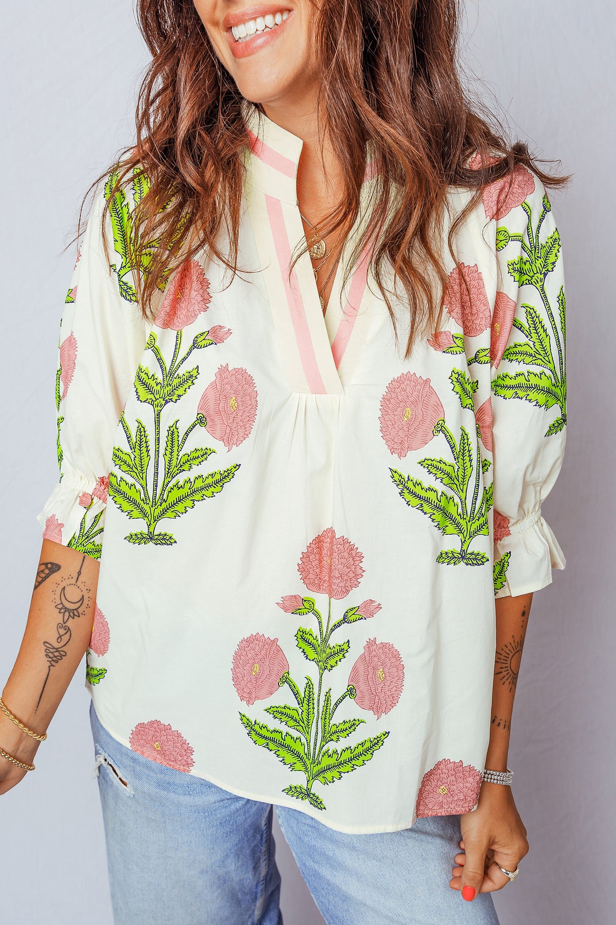 Casual Wild Flower 3/4 Sleeve Blouse