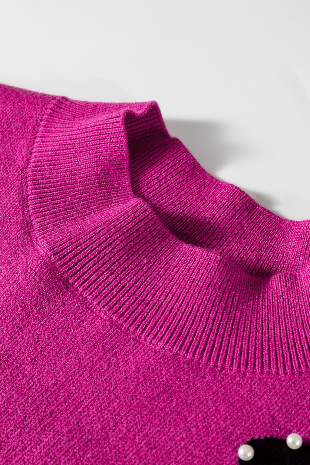 Pink Pearl Embellished Bow Pattern Sweater