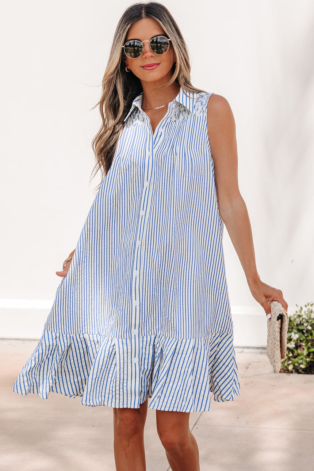 Sky Blue Stripe Sleeveless Dress