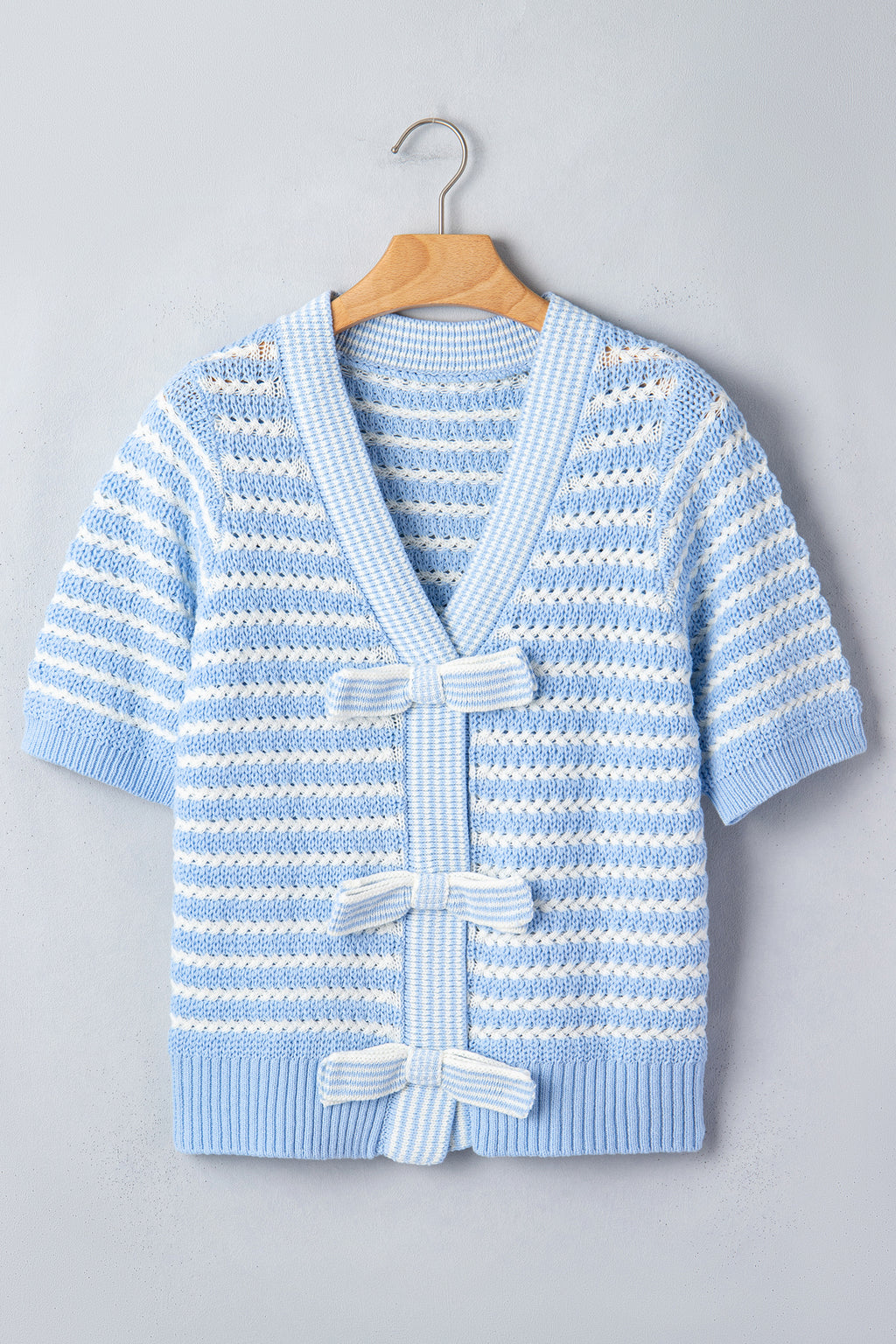 Sky Blue Stripe Bow Knot Sweater