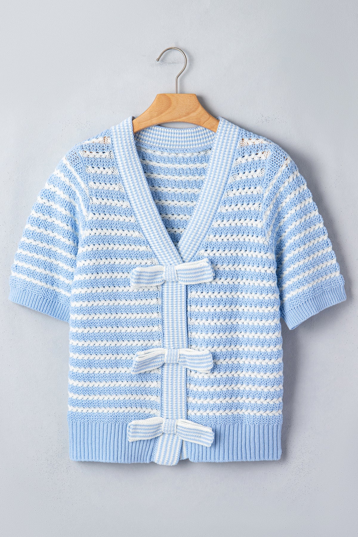 Sky Blue Stripe Bow Knot Sweater