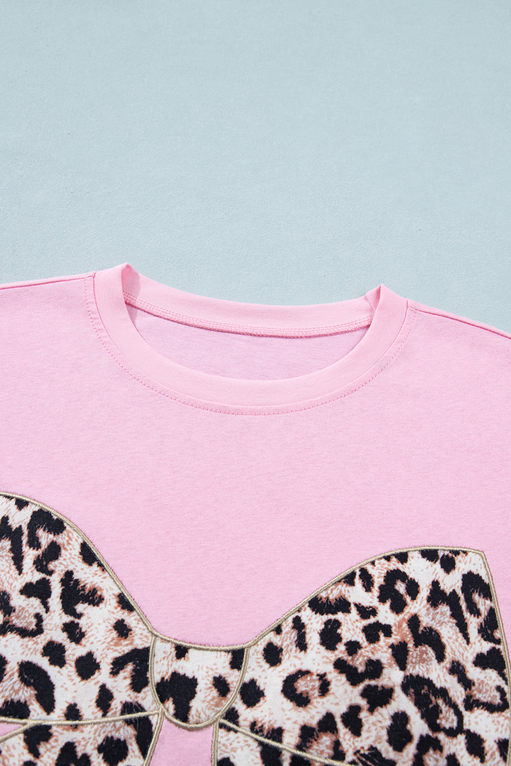 Leopard Bow Embroidered Cotton T Shirt