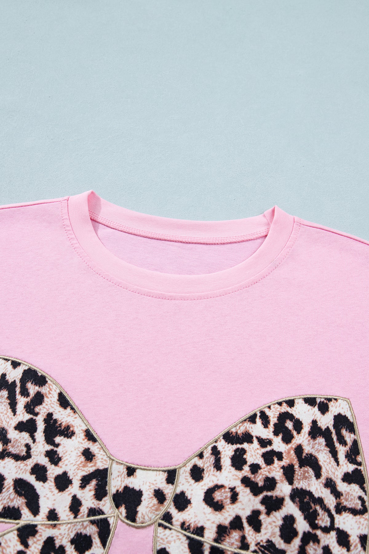 Leopard Bow Embroidered Cotton T Shirt