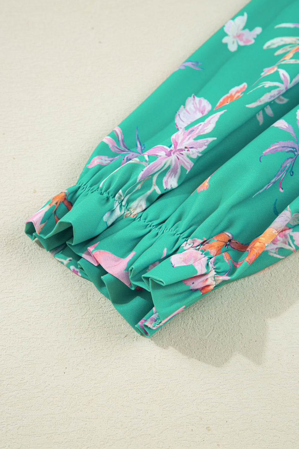 Green Floral Lantern Sleeve Button Front Shirt