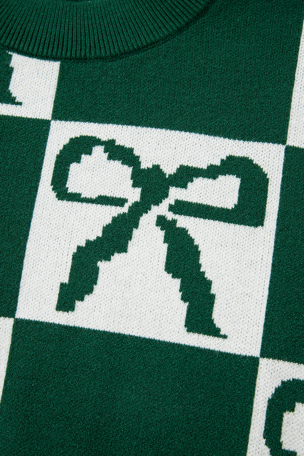 Green Checkered Bow Casual Sweater