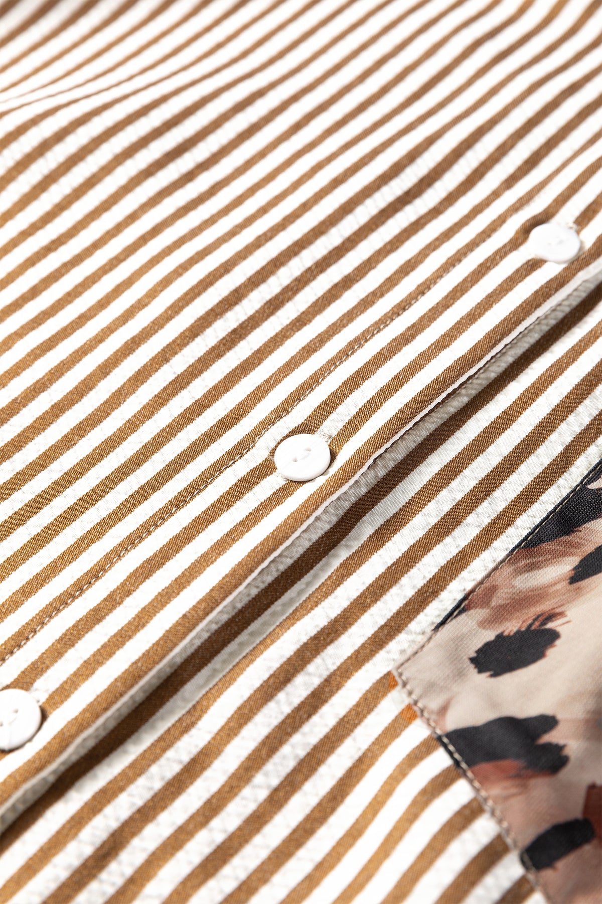 Plus Size Brown Stripe Leopard Patched Shirt